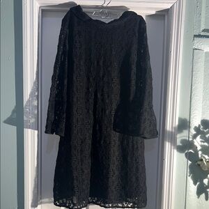 Eva Mendes Black Sheath Dress with Bell Sleeves